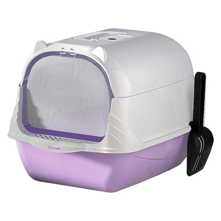Enclosed Cat Litter Box Lid Scoop Splash Proof Lift Top Removable Toilet Tray - Blue Yellow