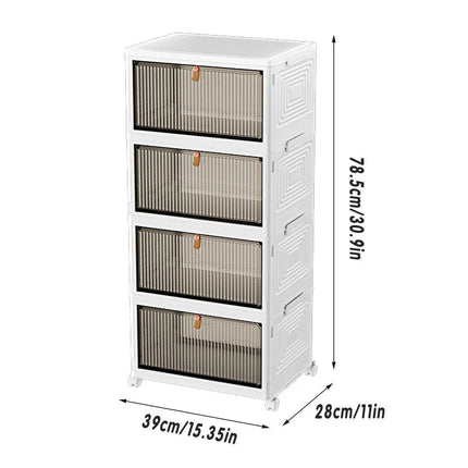 4 Tier Plastic Storage Cabinet with Wheels Large Capacity Foldable Storage Bins