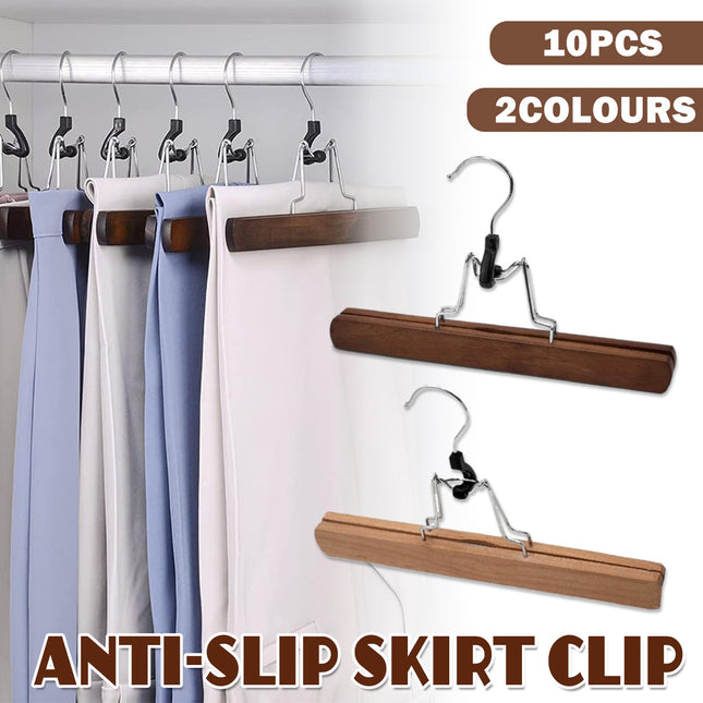 10pcs Solid Wood Skirt Clip Non Slip Hanger Flannel Trouser Clothes Organizer - Light Brown