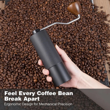 Hand Crank Coffee Grinder for Home Travel Stainless Steel Durable Easy Clean - Black