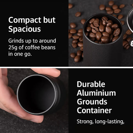 Hand Crank Coffee Grinder for Home Travel Stainless Steel Durable Easy Clean - Black