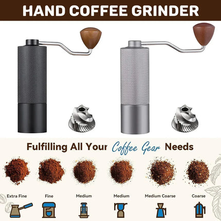 Hand Crank Coffee Grinder for Home Travel Stainless Steel Durable Easy Clean - Black