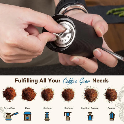 Hand Crank Coffee Grinder for Home Travel Stainless Steel Durable Easy Clean - Grey