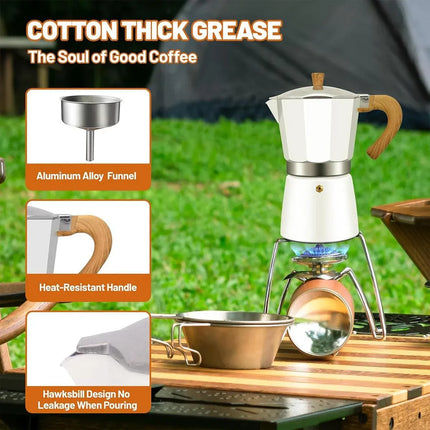 Portable Coffee Maker Wood Grain Handle Outdoor Manual Espresso Machine Camping - Beige-300ml