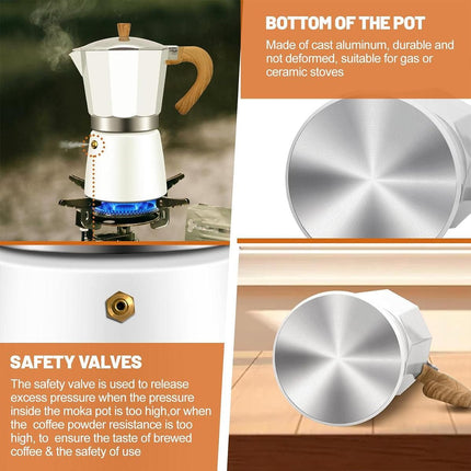 Portable Coffee Maker Wood Grain Handle Outdoor Manual Espresso Machine Camping - Beige-300ml