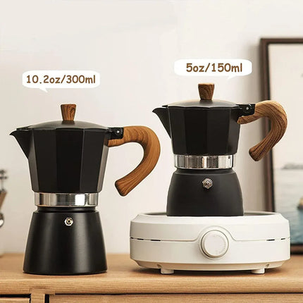 Portable Coffee Maker Wood Grain Handle Outdoor Manual Espresso Machine Camping - Beige-300ml