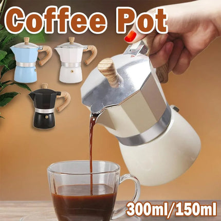 Portable Coffee Maker Wood Grain Handle Outdoor Manual Espresso Machine Camping - Beige-300ml