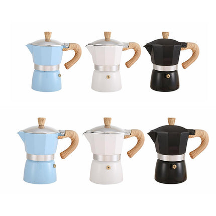 Portable Coffee Maker Wood Grain Handle Outdoor Manual Espresso Machine Camping - Blue-150ml