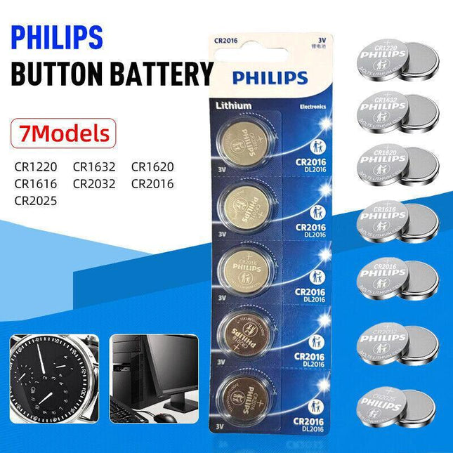 5-20Pcs Philips Cr1220 Cr1616 Cr1620 Cr1632 Cr2016 Cr2025 Cr2032 Button Battery - CR2016-20PCS