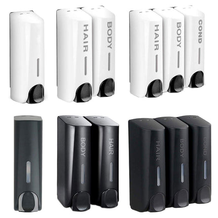 Hotel Wall Mounted Soap Dispenser Bathroom Shampoo Shower Gel Hand Soap Box - Black-Double