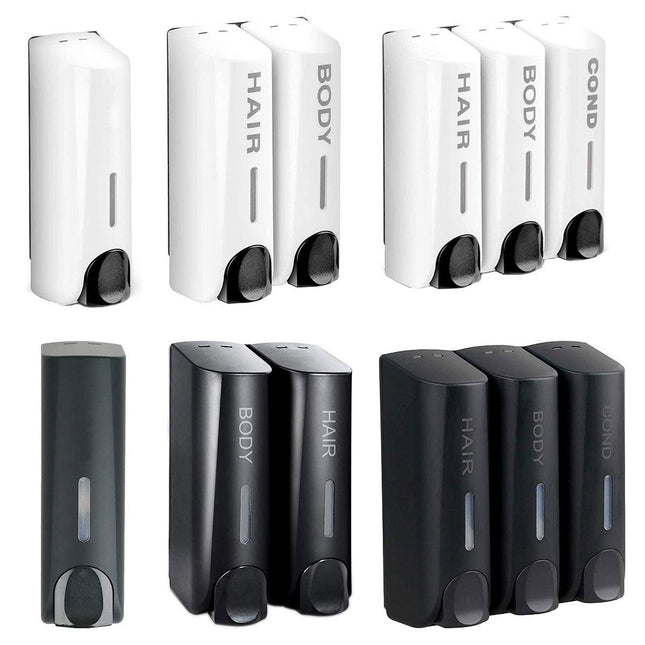 Hotel Wall Mounted Soap Dispenser Bathroom Shampoo Shower Gel Hand Soap Box - Black-Double
