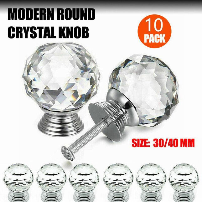Crystal Glass Cabinet Knobs Drawer Pull Handles Cupboard Door Knob with Screws 10Pcs - 40mm