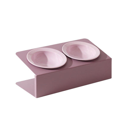 Ceramic Slanted Double Pet Bowl Cat Dog Food Water Bowl Non-Slip Feeding Dish - Green