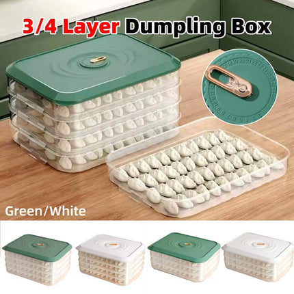 3/4 Layer Large Capacity Dumpling Box Sealed Fresh Wonton Storage Container - Green-3 Layer