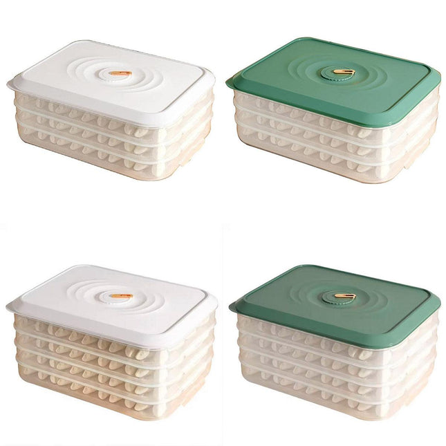3/4 Layer Large Capacity Dumpling Box Sealed Fresh Wonton Storage Container - Green-3 Layer