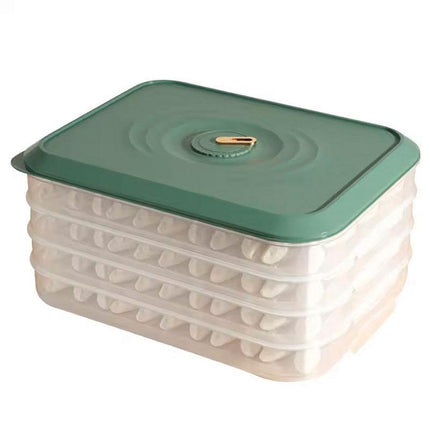3/4 Layer Large Capacity Dumpling Box Sealed Fresh Wonton Storage Container - Green-3 Layer