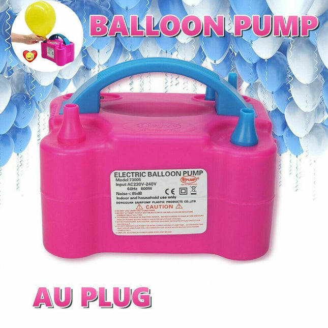 Electric Balloon Pump Ballon Inflator 600W Power 2 Nozzles Portable Au Plug Air