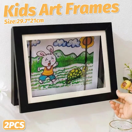 Art Display Frames Set Wooden Artwork Holder 2PCS Drawing Storage