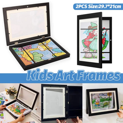 Art Display Frames Set Wooden Artwork Holder 2PCS Drawing Storage