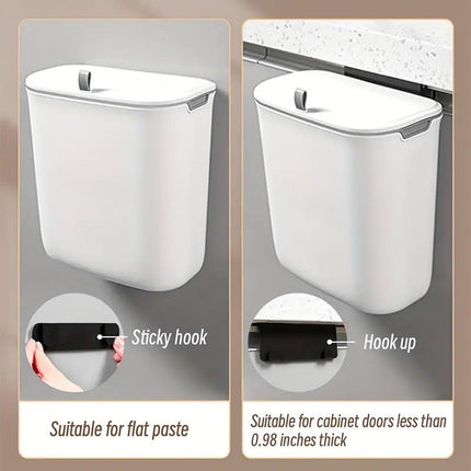 Wall Mounted Hanging Wastebasket with Sliding Lid for Kitchen and Bathroom Use - 7L
