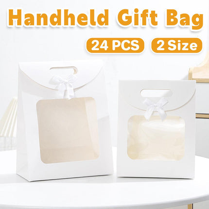 24PCS Bow Flap Tote Bag Reusable Shopping Carry Bag Gift Party Packaging Bag - 16x12x6cm