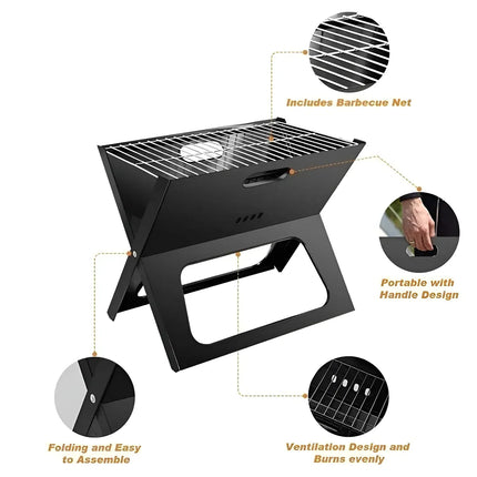 Grillz BBQ Grill Charcoal Smoker Outdoor Portable Camping Folding Steel Barbecue