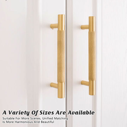 Light Luxury Cabinet Handle Full Copper Gold Straight Knurled Drawer Door Pull - 128mm