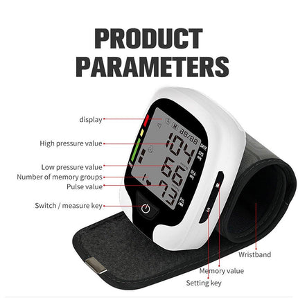 Home Automatic Wrist Blood Pressure Monitor Electronic Sphygmomanometer Device