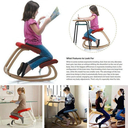 Ergonomic Kneeling Chair Rocking Office Desk Stool Upright Posture Support Seat - Beige