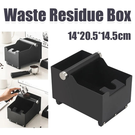 Coffee Knock Box with Powder Press Holder PTFE-Coated Metal Black