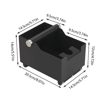 Coffee Knock Box with Powder Press Holder PTFE-Coated Metal Black