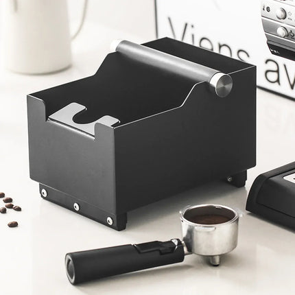 Coffee Knock Box with Powder Press Holder PTFE-Coated Metal Black