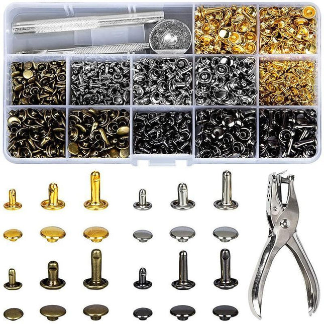 Leather Rivets Tool Metal Stud Set Double Cap Fixing Belt Repair DIY Kit Craft