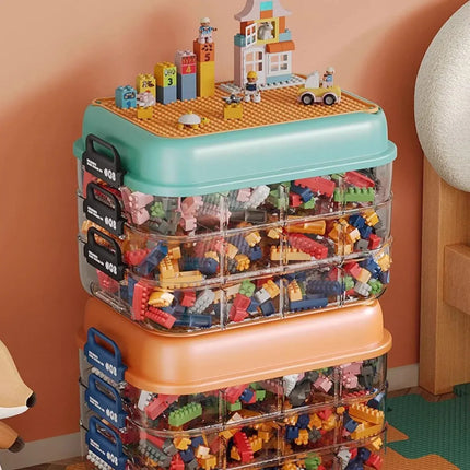 3-Layer Stackable Storage Box for Building Blocks Toy Organizer with Sorting Trays - Green