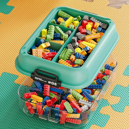 3-Layer Stackable Storage Box for Building Blocks Toy Organizer with Sorting Trays - Green