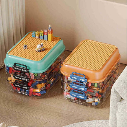 3-Layer Stackable Storage Box for Building Blocks Toy Organizer with Sorting Trays - Green