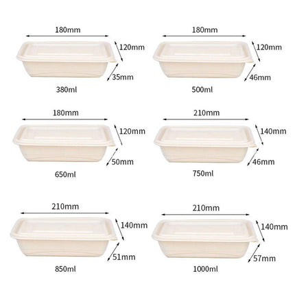 50pcs Eco Friendly Corn Starch Lunch Box Degradable Takeout Bento Container - 750ml