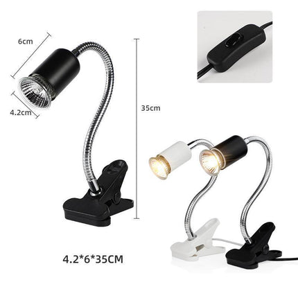 E27 Reptile Heat Lamp UVA UVB Turtle Lizard Heating Light with Clip - 50W Bulb + White Holder