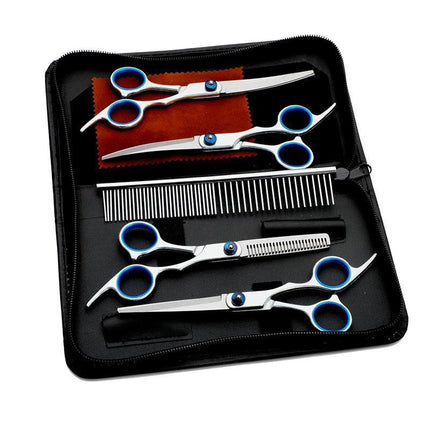 7PCS Pet Grooming Scissors Set Straight Curved Dog Cat Cutting Thinning Shears
