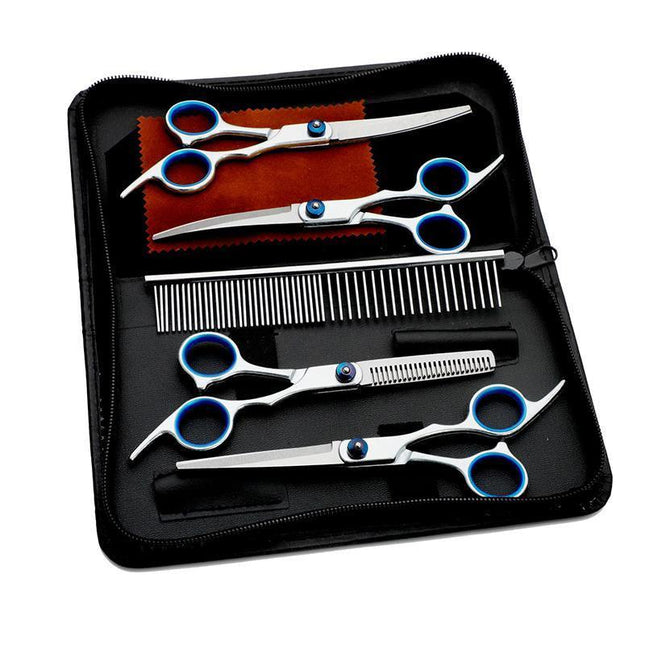 7PCS Pet Grooming Scissors Set Straight Curved Dog Cat Cutting Thinning Shears