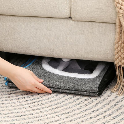 Foldable Pet Cat Calming Bed Hideaway Interactive House Nest Scratching Board - Navy