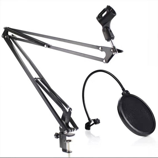 Microphone Suspension Boom Arm Desktop Stand Mic Holder Mount and Pop Filter - Mic Stand with Pop Filter