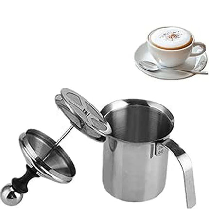 400ml Stainless Steel Manual Milk Frother Double Mesh Strainer Frothing Pitcher