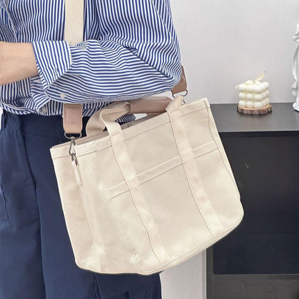 Stylish Multifunctional Mummy Bag Canvas Shoulder Crossbody Handheld Tote Bag - Beige