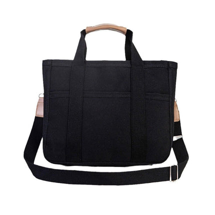 Stylish Multifunctional Mummy Bag Canvas Shoulder Crossbody Handheld Tote Bag - Black