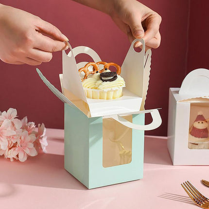 50 Pack Premium Cupcake Boxes with Window Thickened Cardboard Muffin Holders - Pink