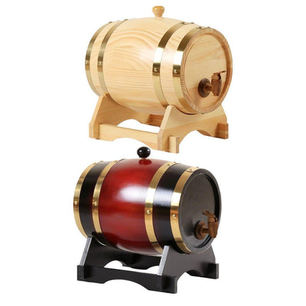 5L Wooden Wine Barrel Whiskey Rum Beer Spirits Storage Brewing Cask Vintage - Red