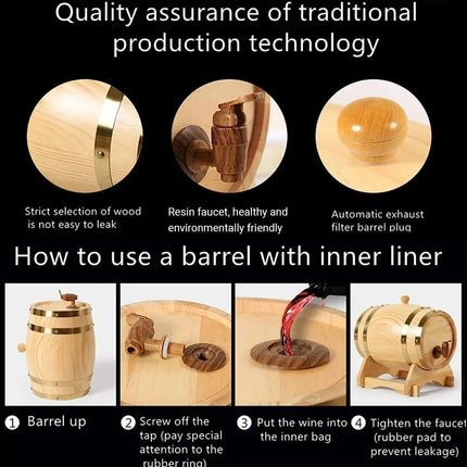 5L Wooden Wine Barrel Whiskey Rum Beer Spirits Storage Brewing Cask Vintage - Red