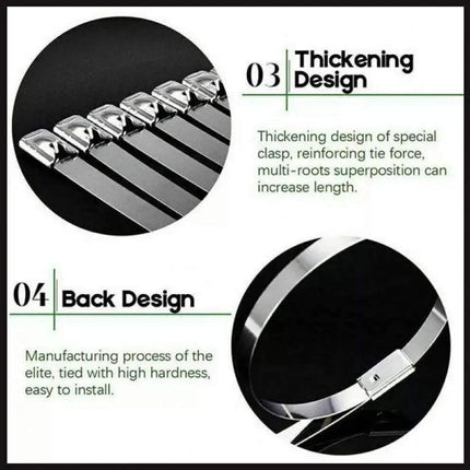 100x Stainless Steel Cable Ties SS304 Marine Grade Zip Strap Locking Wrap 100-800mm - 4.6*600mm