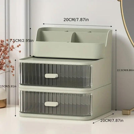 Drawer Storage Box Stationery Cosmetic Organizer Multi Purpose Desktop Holder - Green
